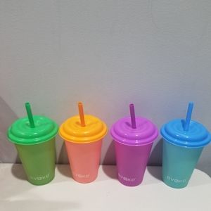 Colorful Cups With Tops And Straws